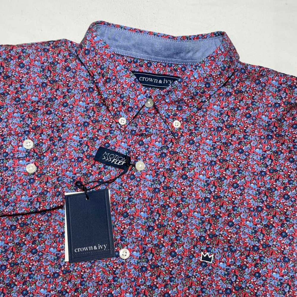 Crown & Ivy Motion Flex Shirt Mens XL Pink Floral Button Down Classic Fit NWT